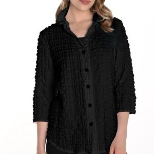 Habitat Textured Black Tunic Top Button Up Wire Collar Size L Lagenlook